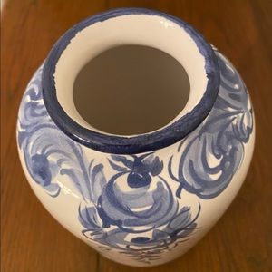 Vintage Portugal Vestal Hand Painted Blue and White Floral Vase